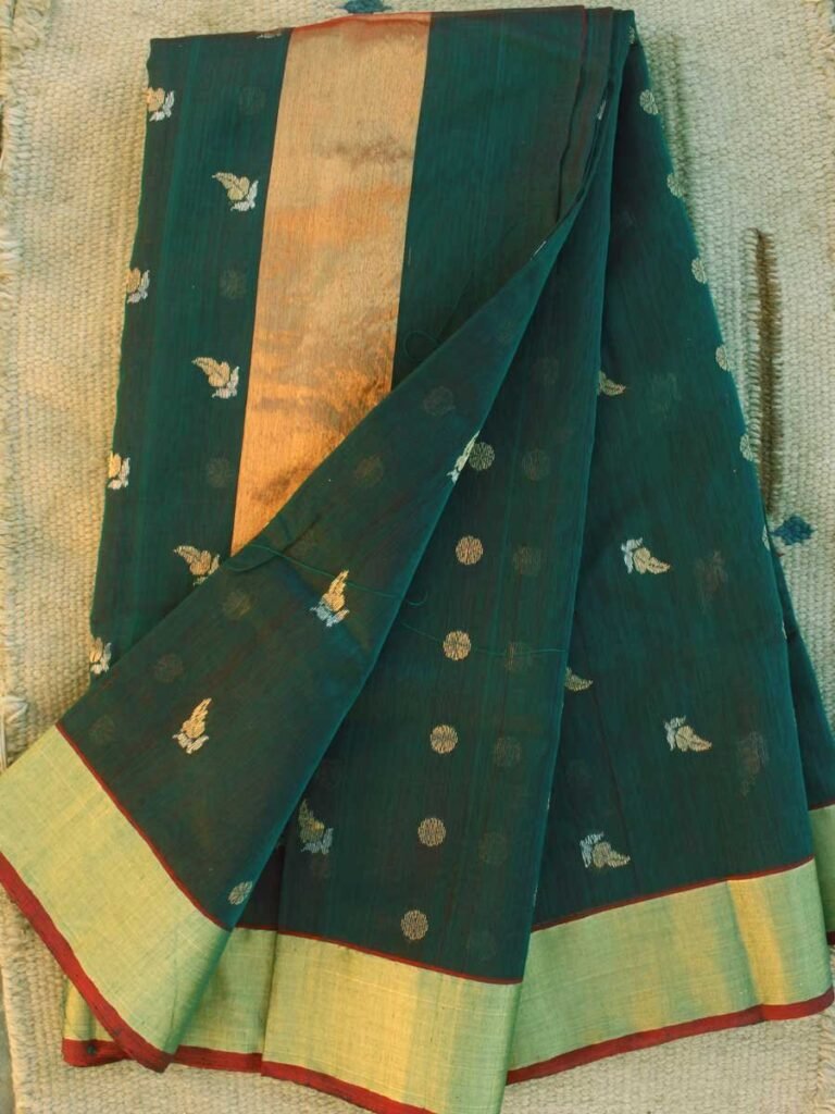 Darkest-Green Hazar-buti Chanderi Saree at Shilphaat.com