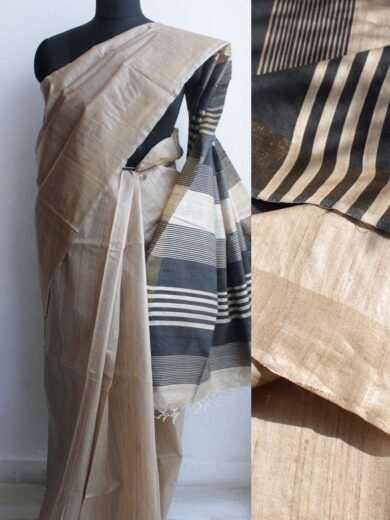 Black Palla, Golden Desi Tussar Silk saree