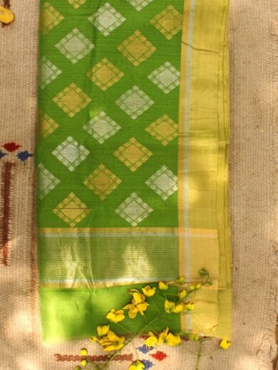 Golden, Silver Zariwork Pear Green Chanderi Sari